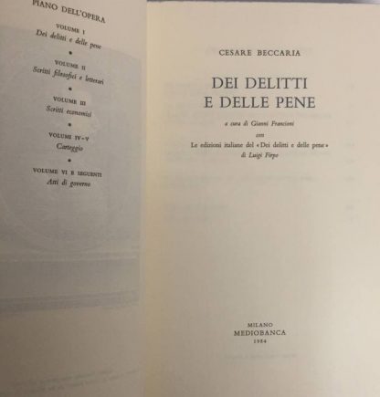 Opere I. Dei delitti e delle pene. Beccaria Cesare. Mediobanca, 1984. - immagine 2