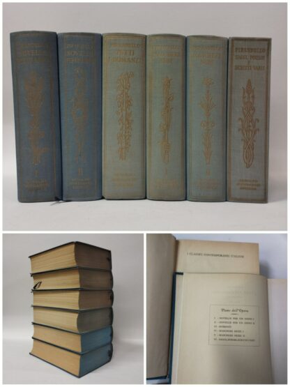 Opere. (Novelle per un anno. Tutti i romanzi. Maschere nude. Saggi, poesie e scritti vari). 6 volumi. Pirandello Luigi. Mondadori, 1956-1958.